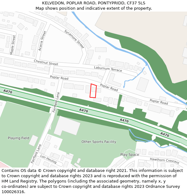 KELVEDON, POPLAR ROAD, PONTYPRIDD, CF37 5LS: Location map and indicative extent of plot