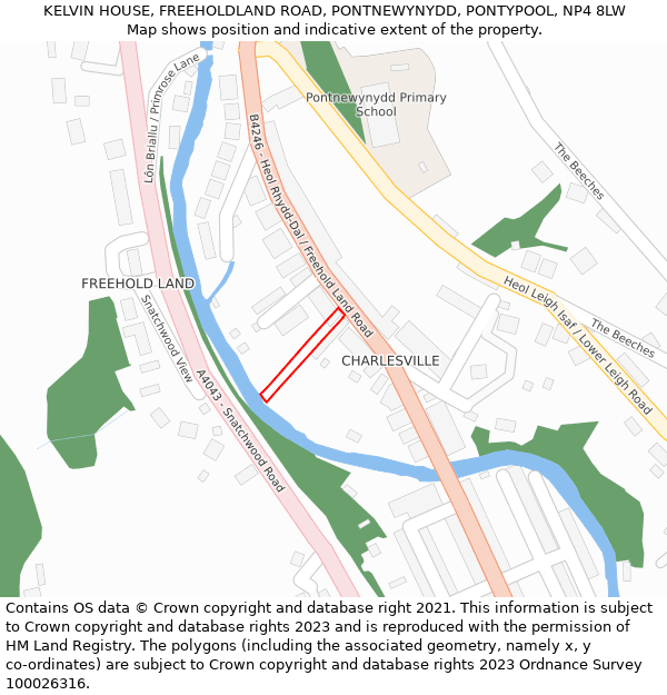 KELVIN HOUSE, FREEHOLDLAND ROAD, PONTNEWYNYDD, PONTYPOOL, NP4 8LW: Location map and indicative extent of plot
