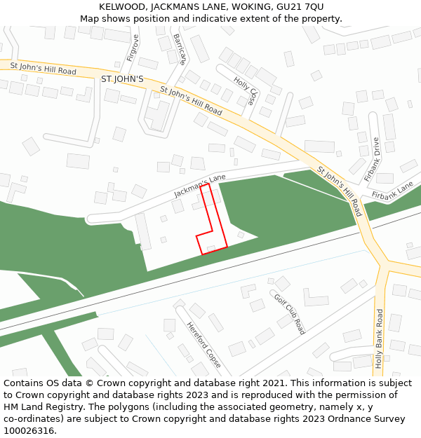 KELWOOD, JACKMANS LANE, WOKING, GU21 7QU: Location map and indicative extent of plot