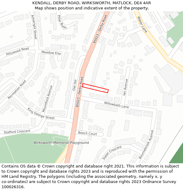 KENDALL, DERBY ROAD, WIRKSWORTH, MATLOCK, DE4 4AR: Location map and indicative extent of plot