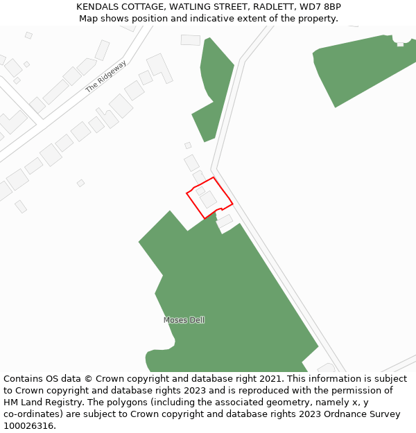 KENDALS COTTAGE, WATLING STREET, RADLETT, WD7 8BP: Location map and indicative extent of plot