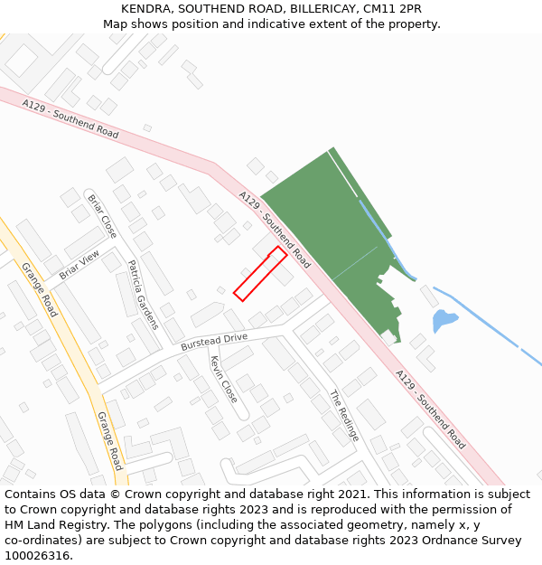 KENDRA, SOUTHEND ROAD, BILLERICAY, CM11 2PR: Location map and indicative extent of plot