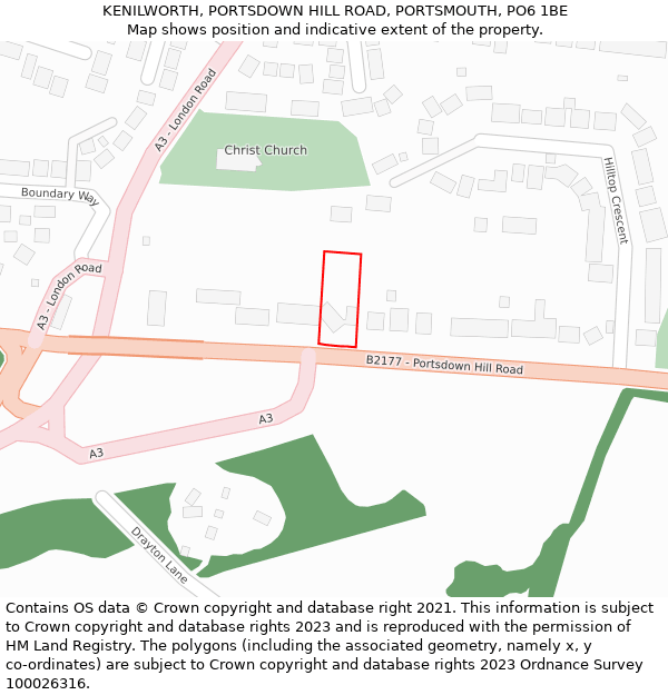 KENILWORTH, PORTSDOWN HILL ROAD, PORTSMOUTH, PO6 1BE: Location map and indicative extent of plot