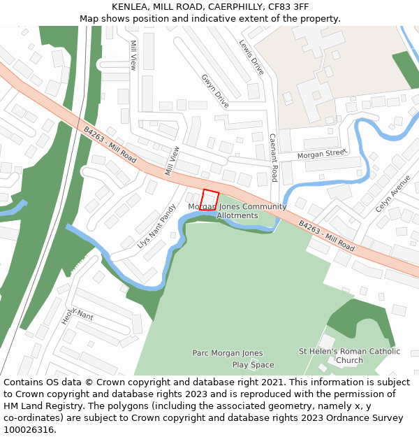 KENLEA, MILL ROAD, CAERPHILLY, CF83 3FF: Location map and indicative extent of plot