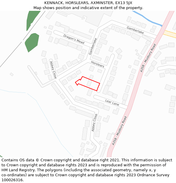 KENNACK, HORSLEARS, AXMINSTER, EX13 5JX: Location map and indicative extent of plot