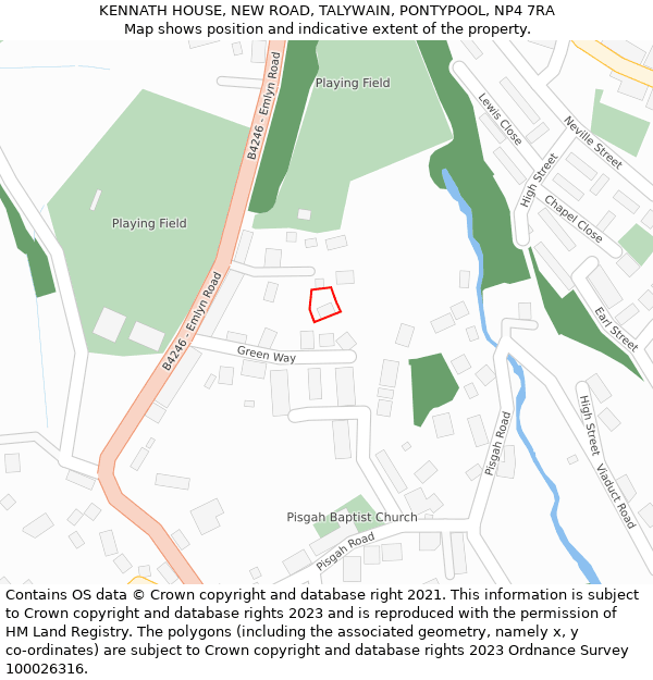 KENNATH HOUSE, NEW ROAD, TALYWAIN, PONTYPOOL, NP4 7RA: Location map and indicative extent of plot