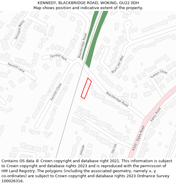 KENNEDY, BLACKBRIDGE ROAD, WOKING, GU22 0DH: Location map and indicative extent of plot