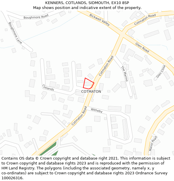 KENNERS, COTLANDS, SIDMOUTH, EX10 8SP: Location map and indicative extent of plot