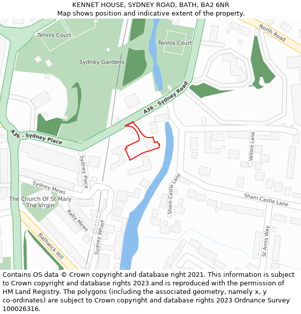 KENNET HOUSE, SYDNEY ROAD, BATH, BA2 6NR: Location map and indicative extent of plot