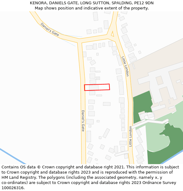KENORA, DANIELS GATE, LONG SUTTON, SPALDING, PE12 9DN: Location map and indicative extent of plot