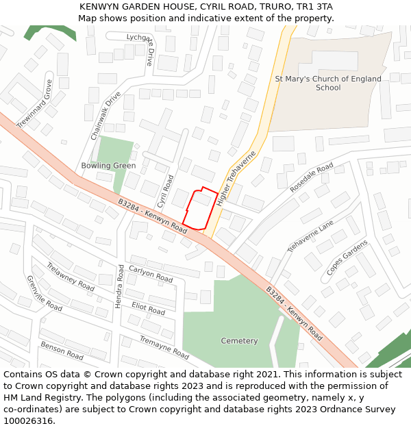 KENWYN GARDEN HOUSE, CYRIL ROAD, TRURO, TR1 3TA: Location map and indicative extent of plot