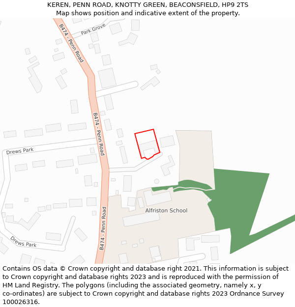 KEREN, PENN ROAD, KNOTTY GREEN, BEACONSFIELD, HP9 2TS: Location map and indicative extent of plot