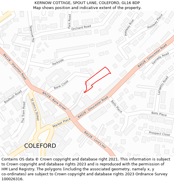 KERNOW COTTAGE, SPOUT LANE, COLEFORD, GL16 8DP: Location map and indicative extent of plot