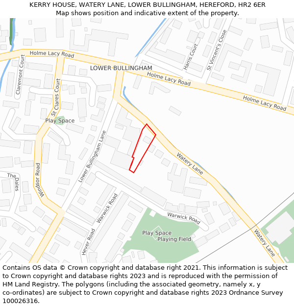 KERRY HOUSE, WATERY LANE, LOWER BULLINGHAM, HEREFORD, HR2 6ER: Location map and indicative extent of plot