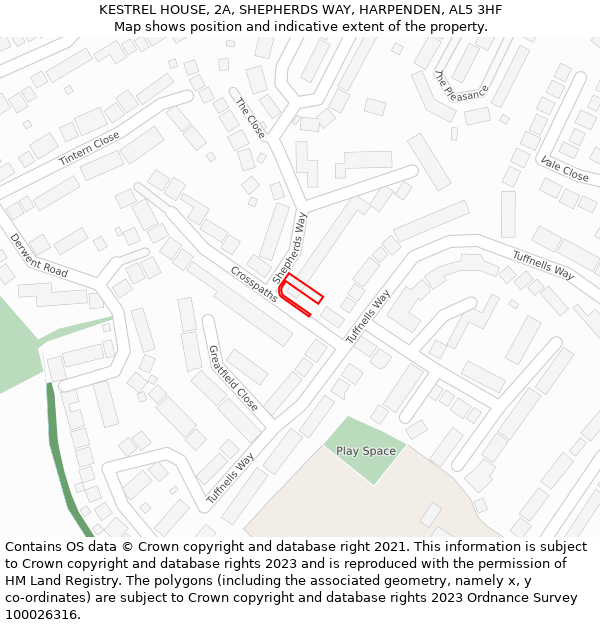 KESTREL HOUSE, 2A, SHEPHERDS WAY, HARPENDEN, AL5 3HF: Location map and indicative extent of plot