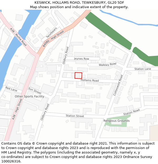 KESWICK, HOLLAMS ROAD, TEWKESBURY, GL20 5DF: Location map and indicative extent of plot