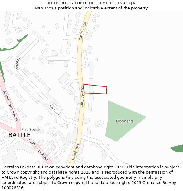 KETBURY, CALDBEC HILL, BATTLE, TN33 0JX: Location map and indicative extent of plot