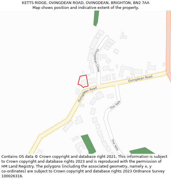 KETTS RIDGE, OVINGDEAN ROAD, OVINGDEAN, BRIGHTON, BN2 7AA: Location map and indicative extent of plot