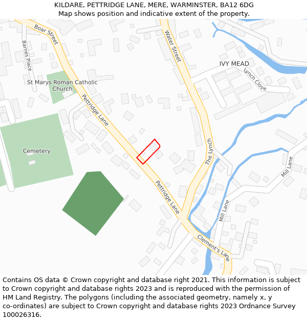 KILDARE, PETTRIDGE LANE, MERE, WARMINSTER, BA12 6DG: Location map and indicative extent of plot