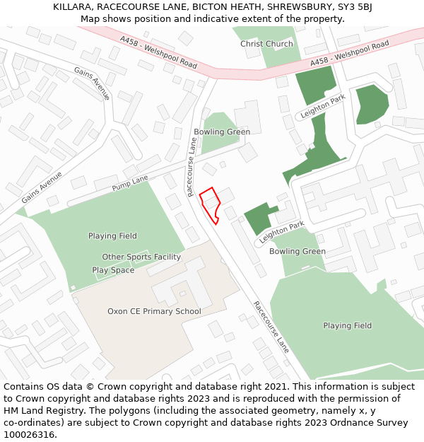 KILLARA, RACECOURSE LANE, BICTON HEATH, SHREWSBURY, SY3 5BJ: Location map and indicative extent of plot