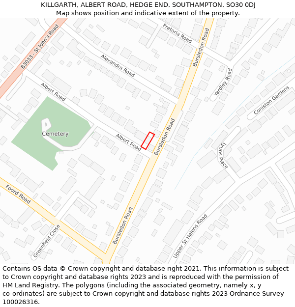 KILLGARTH, ALBERT ROAD, HEDGE END, SOUTHAMPTON, SO30 0DJ: Location map and indicative extent of plot