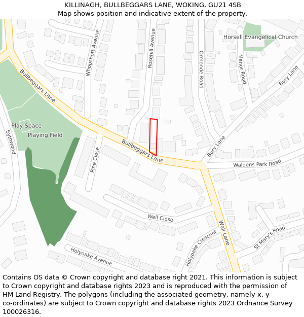 KILLINAGH, BULLBEGGARS LANE, WOKING, GU21 4SB: Location map and indicative extent of plot