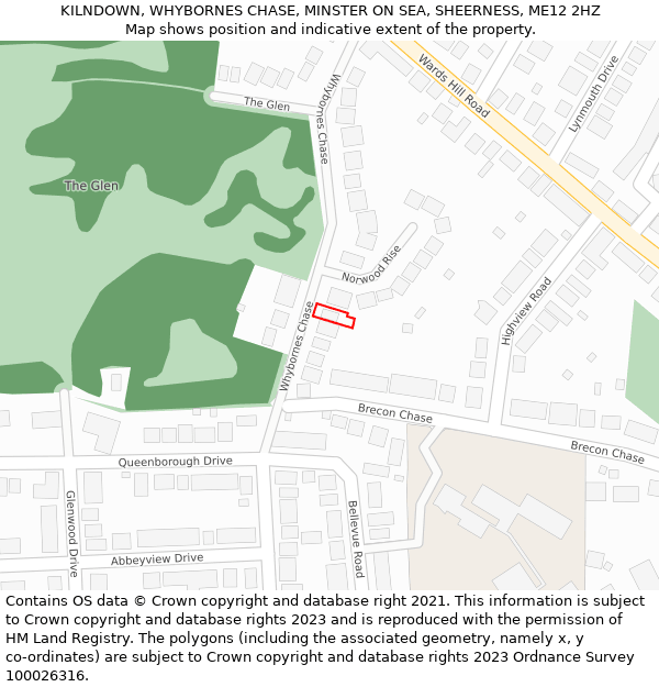 KILNDOWN, WHYBORNES CHASE, MINSTER ON SEA, SHEERNESS, ME12 2HZ: Location map and indicative extent of plot