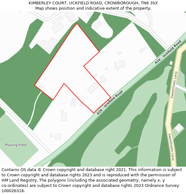 KIMBERLEY COURT, UCKFIELD ROAD, CROWBOROUGH, TN6 3SX: Location map and indicative extent of plot