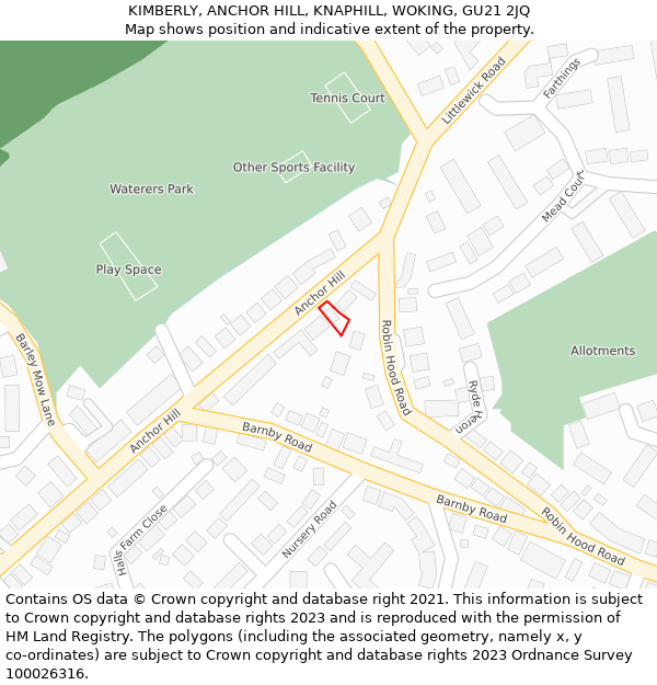 KIMBERLY, ANCHOR HILL, KNAPHILL, WOKING, GU21 2JQ: Location map and indicative extent of plot