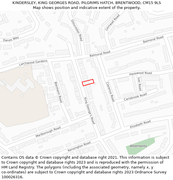 KINDERSLEY, KING GEORGES ROAD, PILGRIMS HATCH, BRENTWOOD, CM15 9LS: Location map and indicative extent of plot