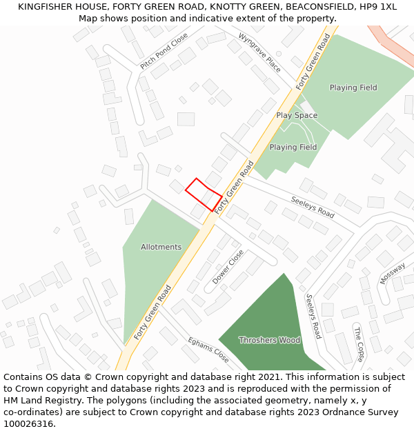 KINGFISHER HOUSE, FORTY GREEN ROAD, KNOTTY GREEN, BEACONSFIELD, HP9 1XL: Location map and indicative extent of plot