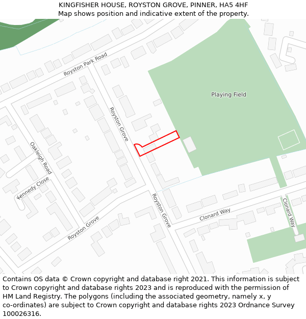 KINGFISHER HOUSE, ROYSTON GROVE, PINNER, HA5 4HF: Location map and indicative extent of plot