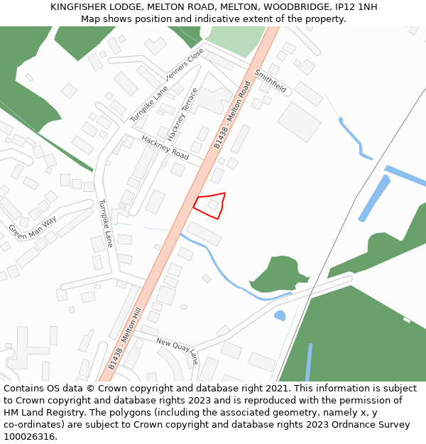 KINGFISHER LODGE, MELTON ROAD, MELTON, WOODBRIDGE, IP12 1NH: Location map and indicative extent of plot