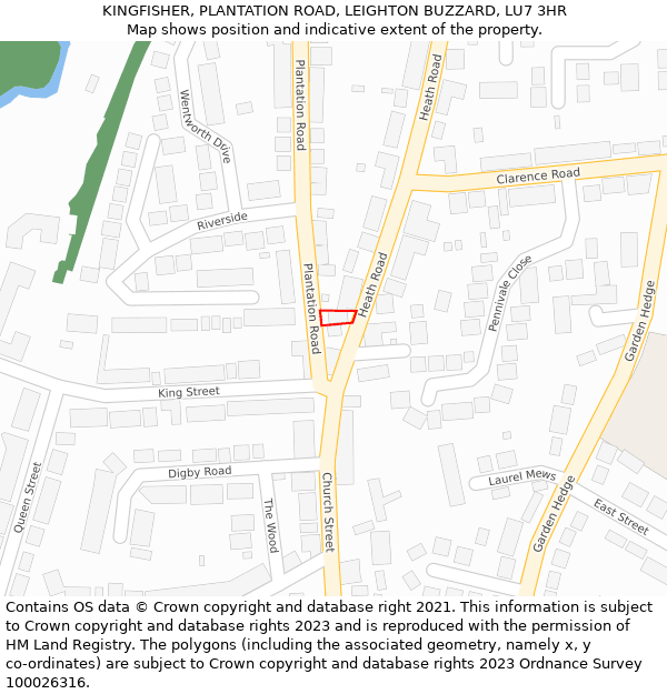 KINGFISHER, PLANTATION ROAD, LEIGHTON BUZZARD, LU7 3HR: Location map and indicative extent of plot