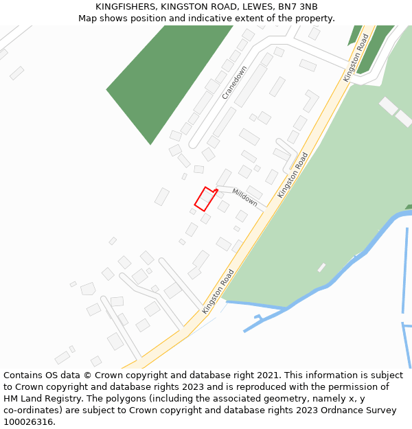 KINGFISHERS, KINGSTON ROAD, LEWES, BN7 3NB: Location map and indicative extent of plot