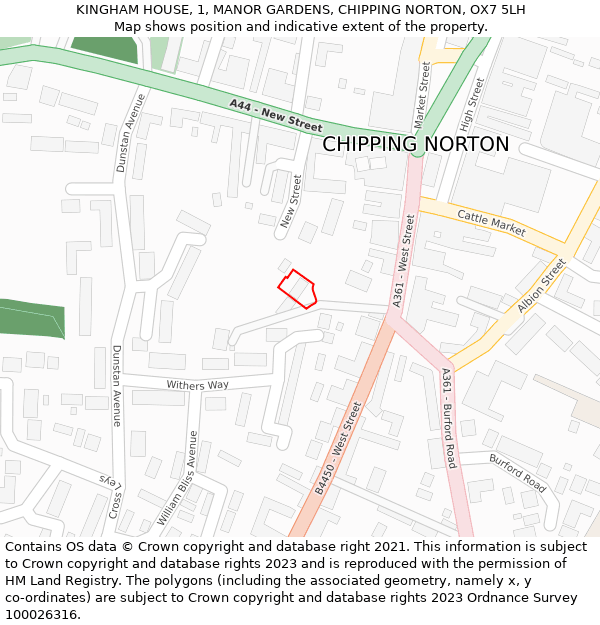 KINGHAM HOUSE, 1, MANOR GARDENS, CHIPPING NORTON, OX7 5LH: Location map and indicative extent of plot