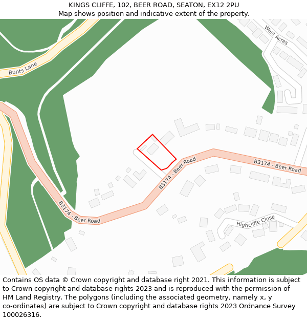KINGS CLIFFE, 102, BEER ROAD, SEATON, EX12 2PU: Location map and indicative extent of plot