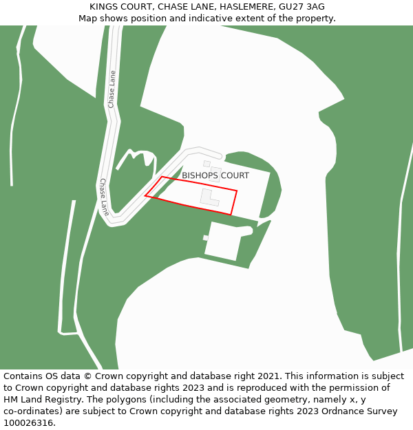 KINGS COURT, CHASE LANE, HASLEMERE, GU27 3AG: Location map and indicative extent of plot