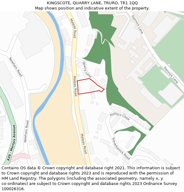 KINGSCOTE, QUARRY LANE, TRURO, TR1 1QQ: Location map and indicative extent of plot