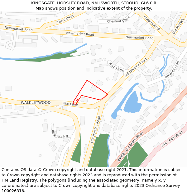 KINGSGATE, HORSLEY ROAD, NAILSWORTH, STROUD, GL6 0JR: Location map and indicative extent of plot