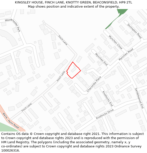 KINGSLEY HOUSE, FINCH LANE, KNOTTY GREEN, BEACONSFIELD, HP9 2TL: Location map and indicative extent of plot