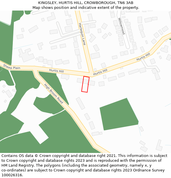 KINGSLEY, HURTIS HILL, CROWBOROUGH, TN6 3AB: Location map and indicative extent of plot