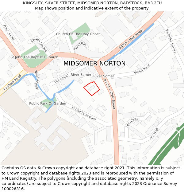 KINGSLEY, SILVER STREET, MIDSOMER NORTON, RADSTOCK, BA3 2EU: Location map and indicative extent of plot