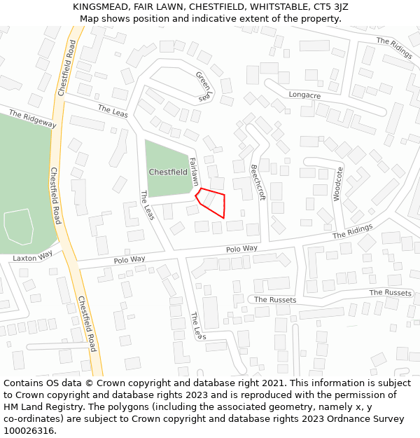 KINGSMEAD, FAIR LAWN, CHESTFIELD, WHITSTABLE, CT5 3JZ: Location map and indicative extent of plot