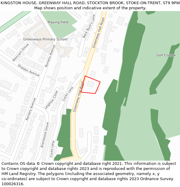 KINGSTON HOUSE, GREENWAY HALL ROAD, STOCKTON BROOK, STOKE-ON-TRENT, ST9 9PW: Location map and indicative extent of plot