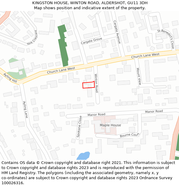 KINGSTON HOUSE, WINTON ROAD, ALDERSHOT, GU11 3DH: Location map and indicative extent of plot