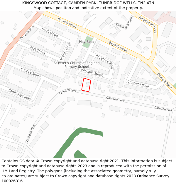 KINGSWOOD COTTAGE, CAMDEN PARK, TUNBRIDGE WELLS, TN2 4TN: Location map and indicative extent of plot