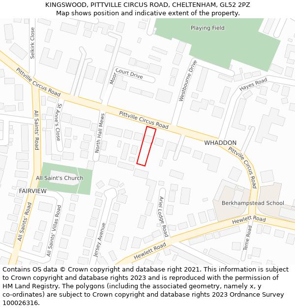 KINGSWOOD, PITTVILLE CIRCUS ROAD, CHELTENHAM, GL52 2PZ: Location map and indicative extent of plot