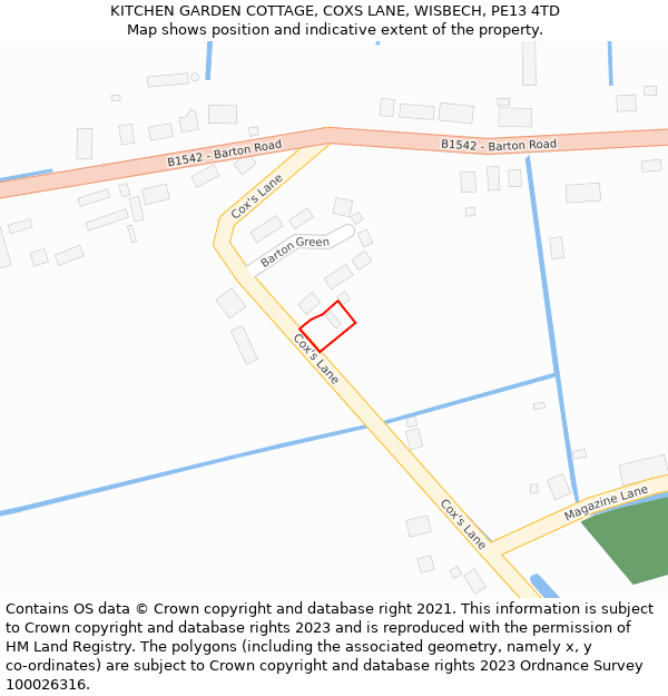 KITCHEN GARDEN COTTAGE, COXS LANE, WISBECH, PE13 4TD: Location map and indicative extent of plot