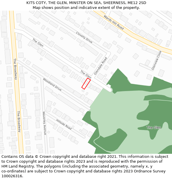 KITS COTY, THE GLEN, MINSTER ON SEA, SHEERNESS, ME12 2SD: Location map and indicative extent of plot